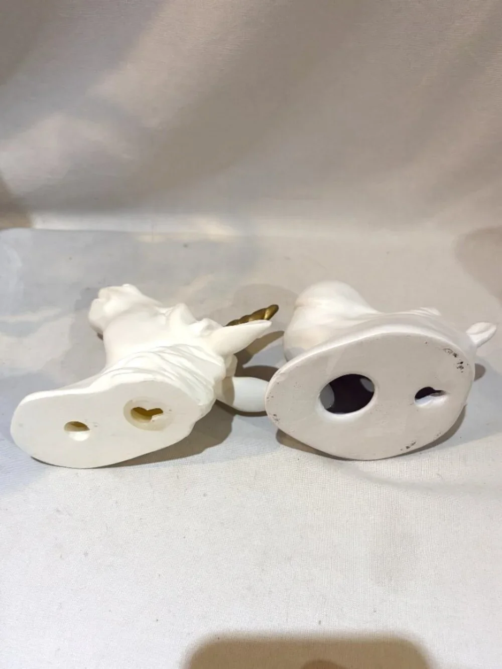 Set of 2 White Porcelain Wall Mount Hooks Unicorn and Hippo